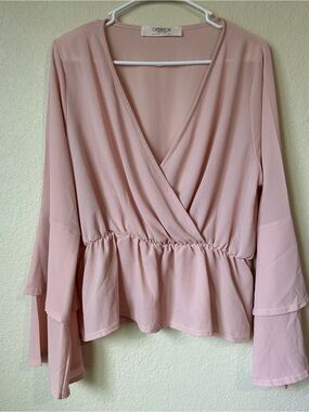 Soft Blush Wrap Peplum Blouse -